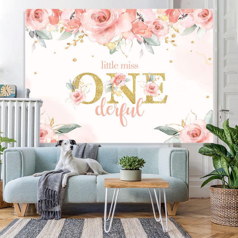 Lofaris Little Miss One Floral Themed Birthday Backdrop for Girls