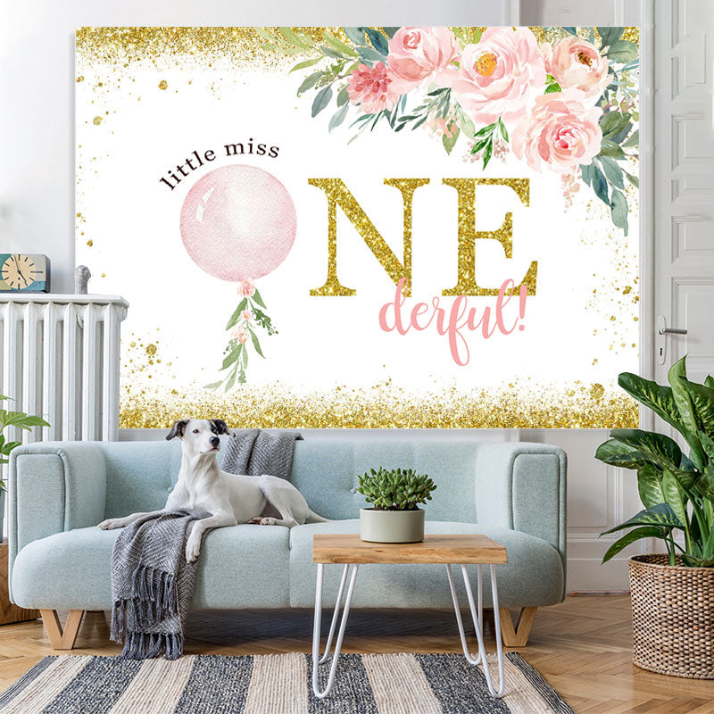 Lofaris Little Miss Onederful Flower Happy Birthday Backdrop