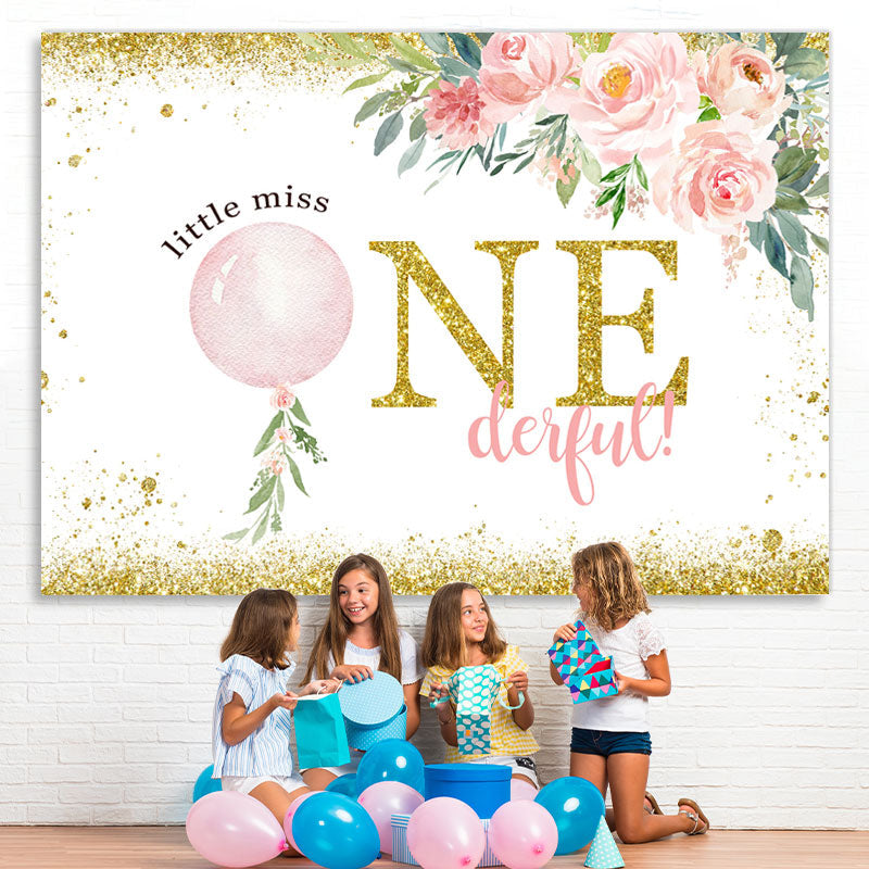 Lofaris Little Miss Onederful Flower Happy Birthday Backdrop