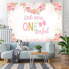 Lofaris Little Miss Onederful Pink Folral Birthday Backdrop