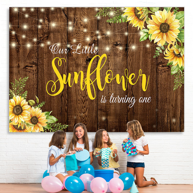 Lofaris Little Sunflower Wooden 1st Happy Birthady Backdrop