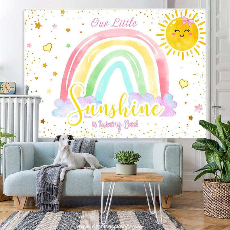 Lofaris Little Sunshine Is Turning One Rainbow Birthday Backdrop