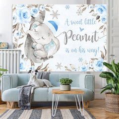 Lofaris Little Sweet Elephant Blue Floral Baby Shower Backdrop