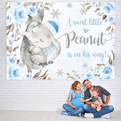 Lofaris Little Sweet Elephant Blue Floral Baby Shower Backdrop