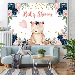 Lofaris Little Teddy Bear with Florals Baby Shower Backdrop