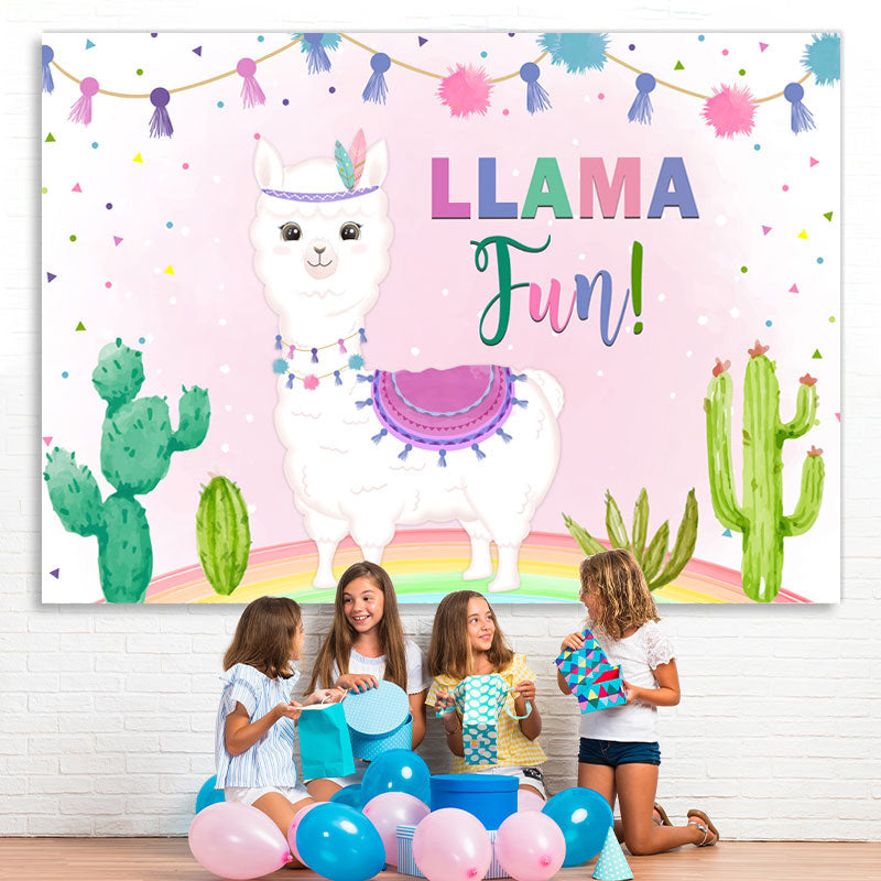 Lofaris Llama Fun Lovely And Pink Plant Happy Birthday Backdrop