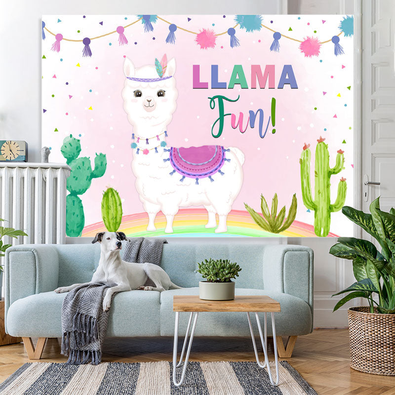 Lofaris Llama Fun Lovely And Pink Plant Happy Birthday Backdrop