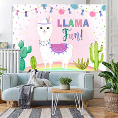 Lofaris Llama Fun Lovely And Pink Plant Happy Birthday Backdrop