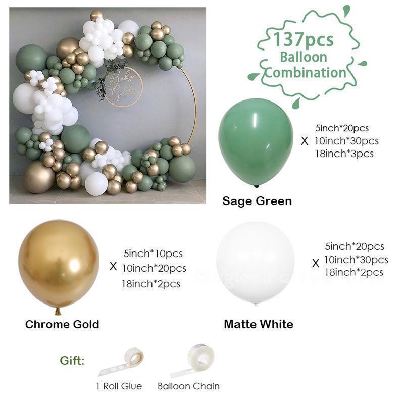 Lofaris Sage Green 137 Pack Diy Balloon Arch Kit