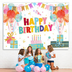 Lofaris Lovely Balloon Flags With Cake Happy Birthday Backdrop