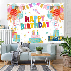 Lofaris Lovely Balloon Flags With Cake Happy Birthday Backdrop