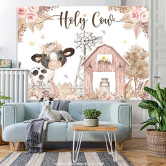 Lofaris Lovely Floral Farm Holy Cow Happy Birthday Backdrop