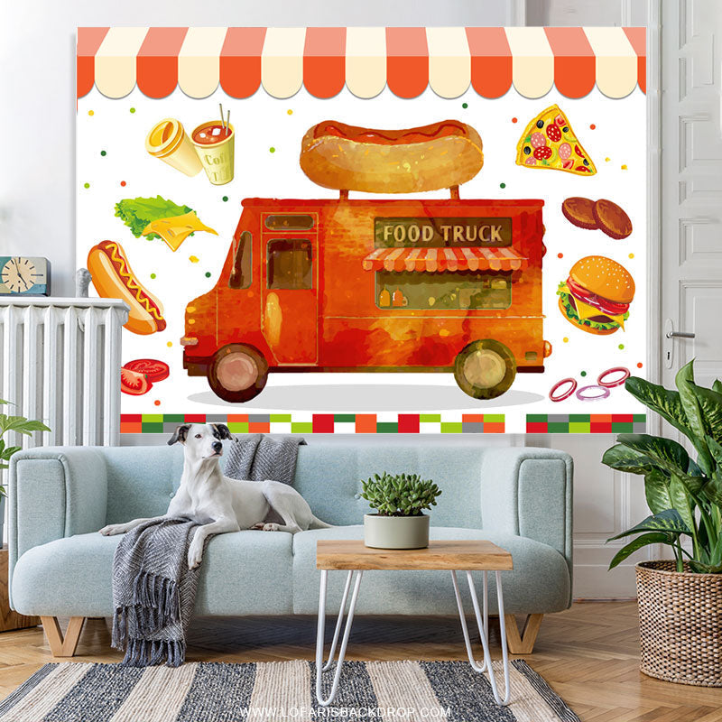 Lofaris Lovely Food Truck Birthday Backdrop For Kids Party