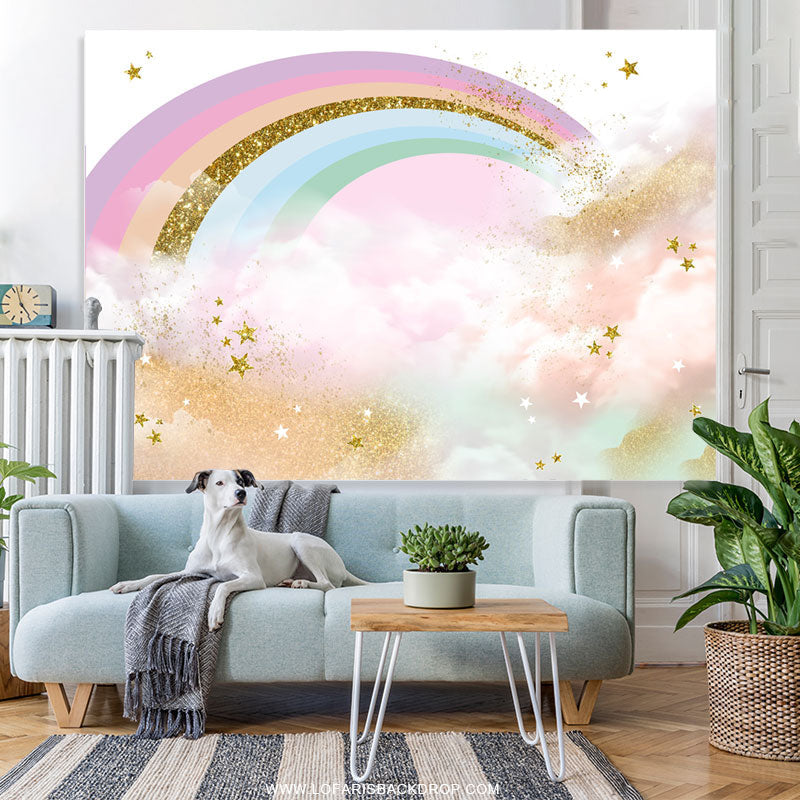 Lofaris Lovely Glitter Colorful Rainbow Happy Birthday Backdrop
