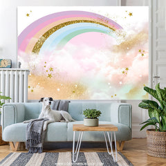 Lofaris Lovely Glitter Colorful Rainbow Happy Birthday Backdrop