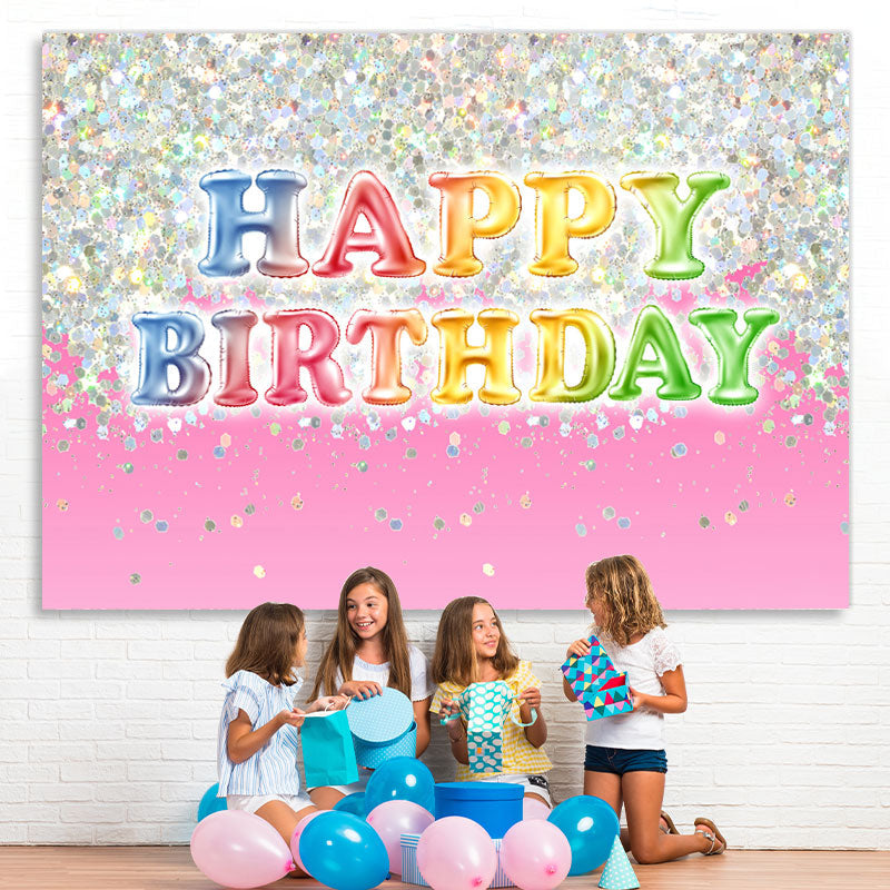 Lofaris Lovely Glitter Pink Happy Birthday Backdrop For Girl