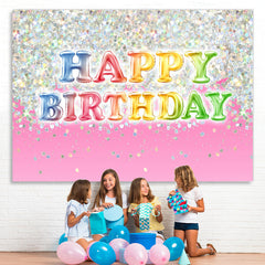 Lofaris Lovely Glitter Pink Happy Birthday Backdrop For Girl