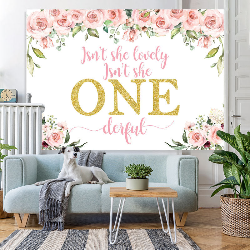 Lofaris Lovely Her Is Onederful Pink Flower Birthday Backdrop