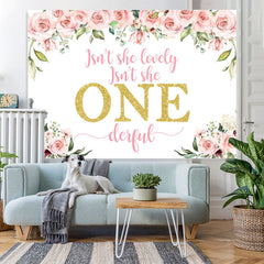 Lofaris Lovely Her Is Onederful Pink Flower Birthday Backdrop