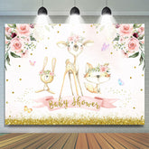 Lofaris Lovely Jungle Animals Pink Floral Baby Shower Backdrop