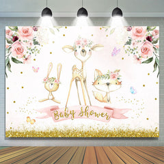 Lofaris Lovely Jungle Animals Pink Floral Baby Shower Backdrop