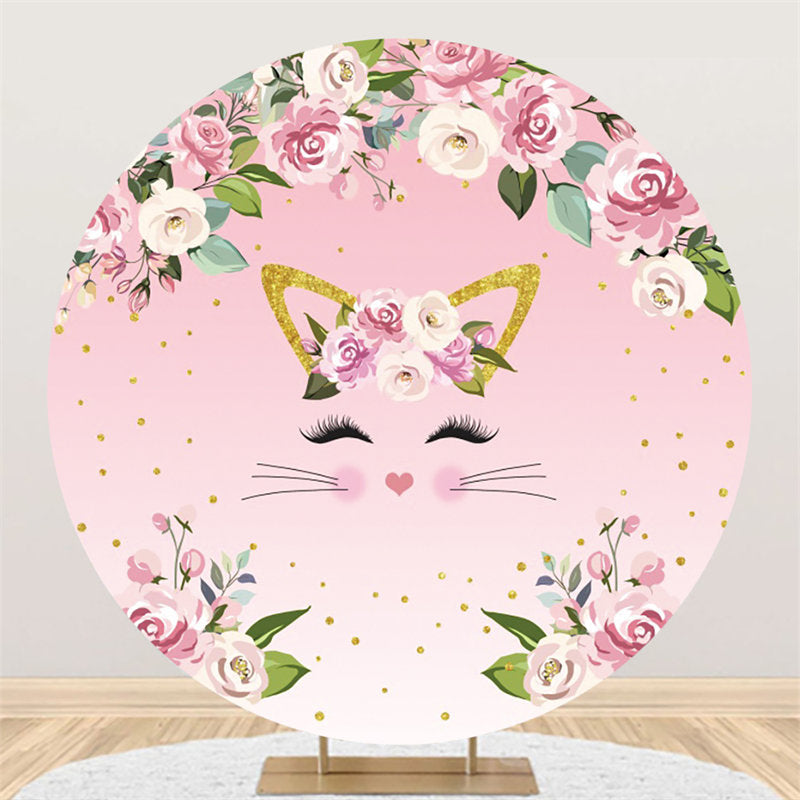 Lofaris Lovely Pink Flowers And Cat Circle Backdrop For Girl