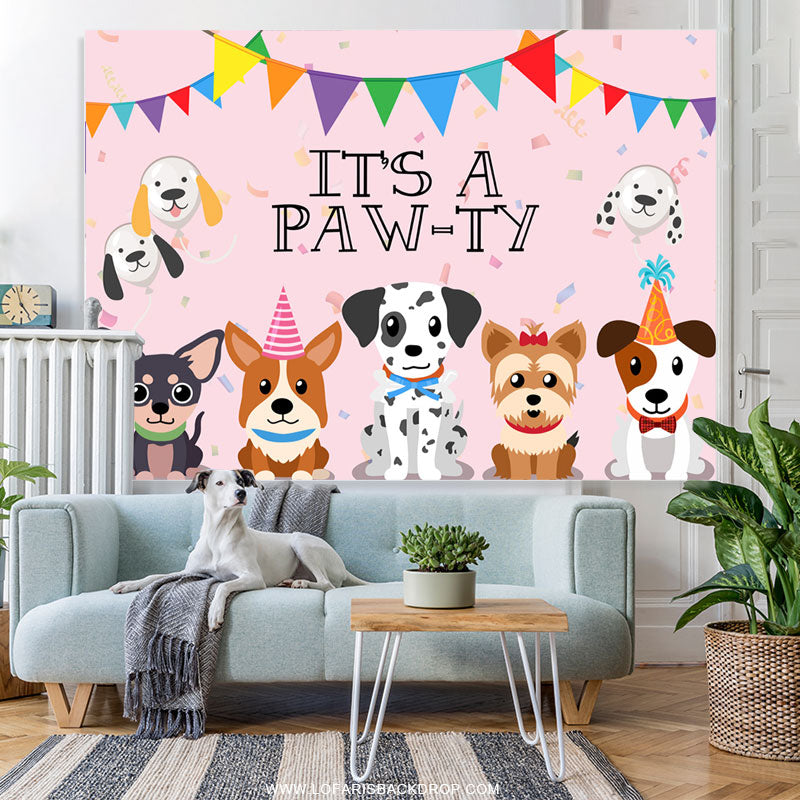 Lofaris Lovely Puppy Its A Pawty Pink Animal Birthday Backdrop