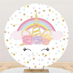 Lofaris Lovely Rainbow Unicorn Themed Round Birthday Backdrop