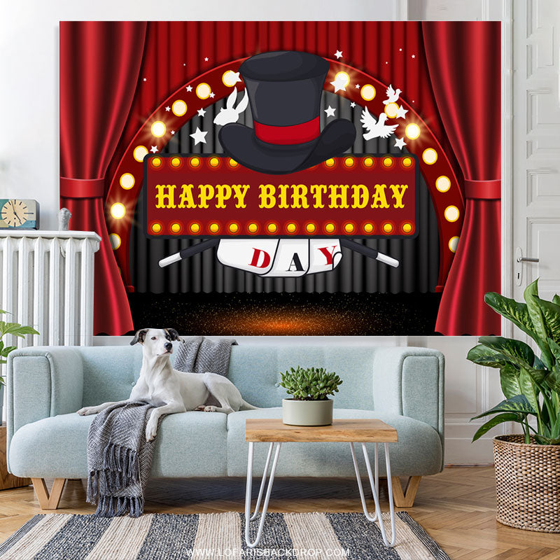 Lofaris Magical Card Dove Stage Theme Happy Birthday Backdrop