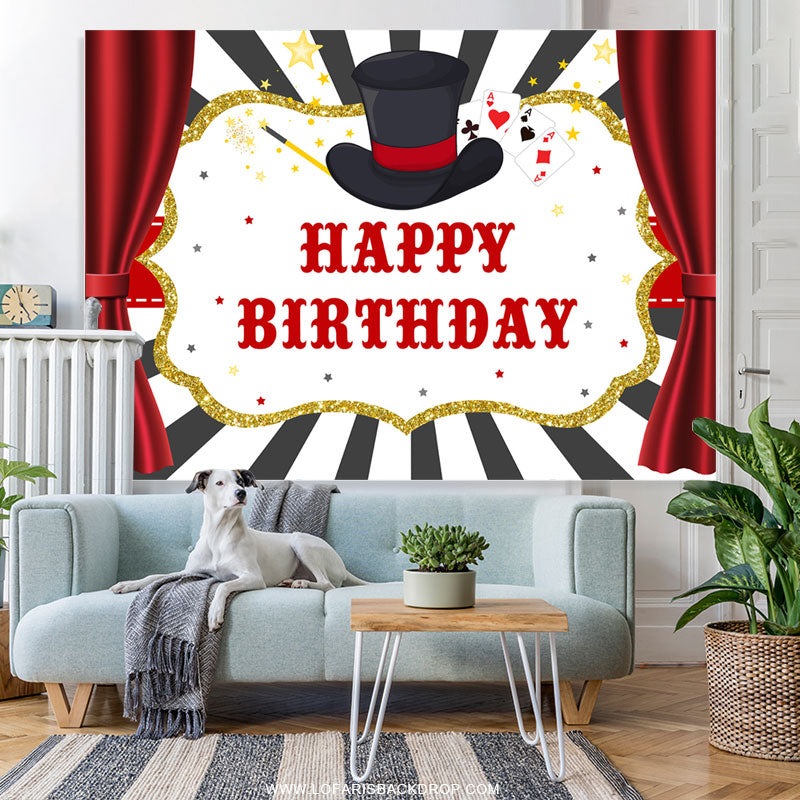 Lofaris Magical Cards Curtain Themed Happy Birthday Backdrop