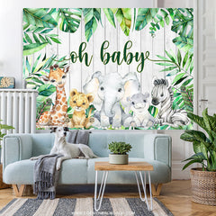 Lofaris Maple Leaves Animals White Wooden Baby Shower Backdorp