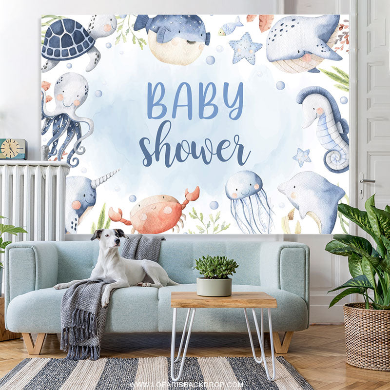 Lofaris Marine Animals Aquatic Plants Baby Shower Backdrop