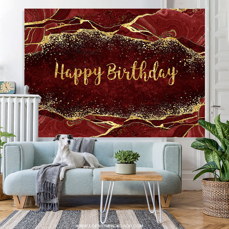 Lofaris Maroon Gold Glitter Happy Birthday Backdrop For Decro
