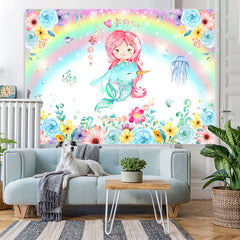 Lofaris Mermaid And Dolphin With Floral Birthday Party Backdrop