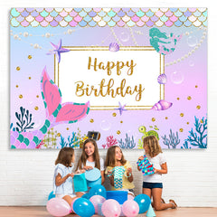 Lofaris Mermaid Cartoon Purple Birthday Party Backdrop for Girls