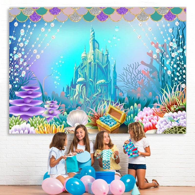 Lofaris Mermaid Castle Happy Birthday Party Photo Backdrop