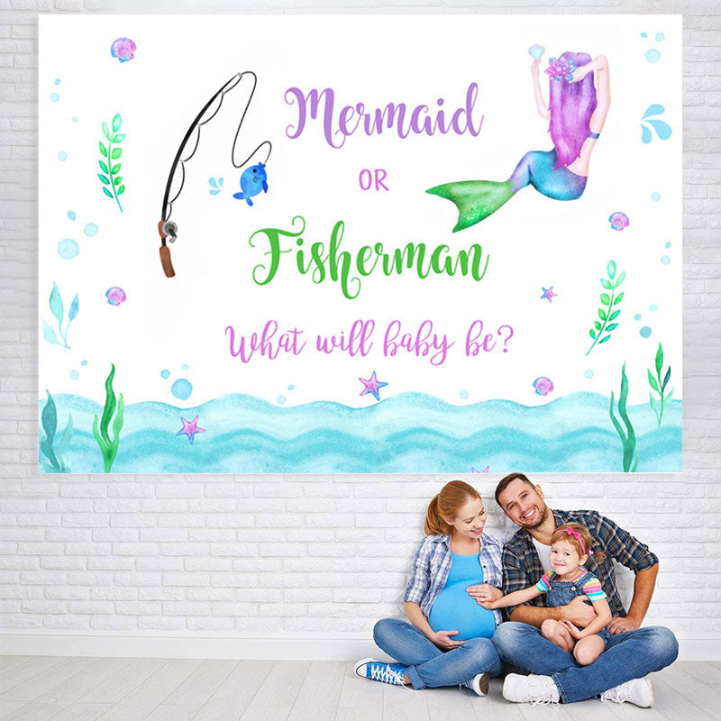 Lofaris Mermaid Or Fisherman Under The Sea Baby Shower Backdrop