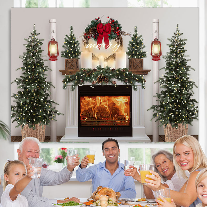 Lofaris Merry Christmas Tree Fireplace Light Scene Photo Backdrop