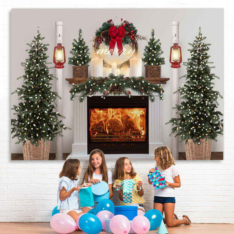 Lofaris Merry Christmas Tree Fireplace Light Scene Photo Backdrop