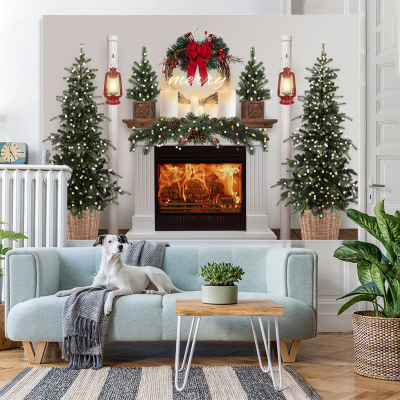 Lofaris Merry Christmas Tree Fireplace Light Scene Photo Backdrop