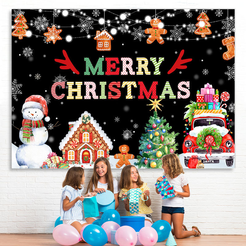 Lofaris Merry Christmas With Gift And Gingerbread Man Backdrop