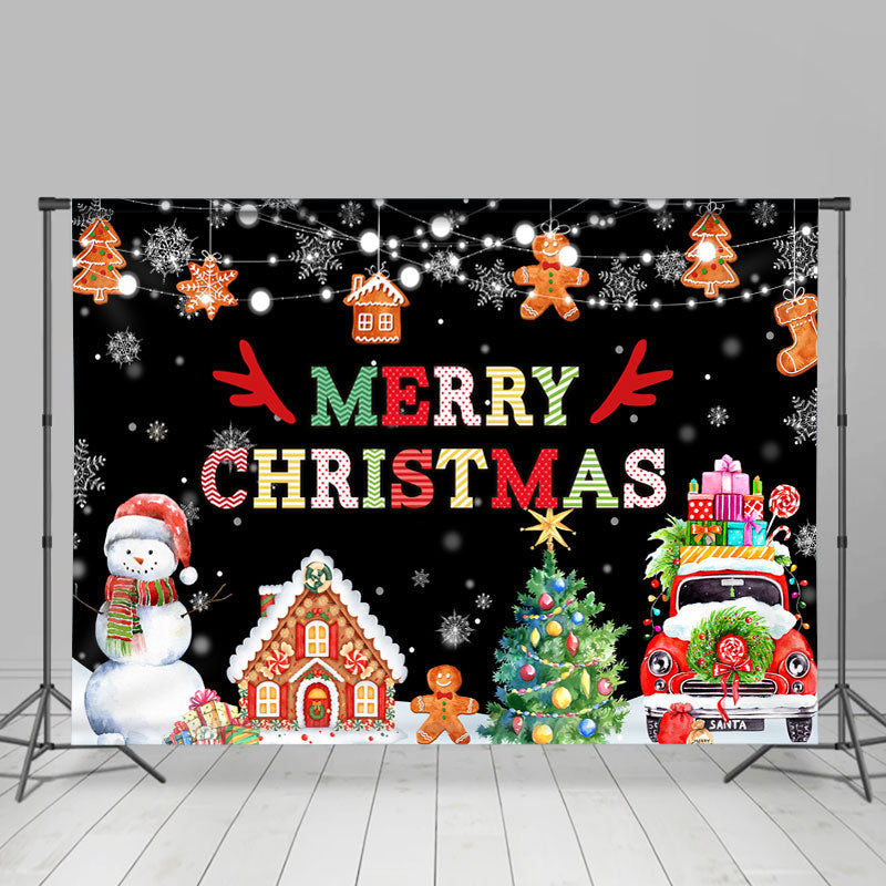 Lofaris Merry Christmas With Gift And Gingerbread Man Backdrop