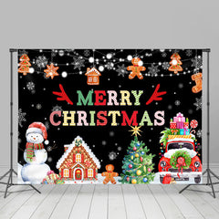 Lofaris Merry Christmas With Gift And Gingerbread Man Backdrop