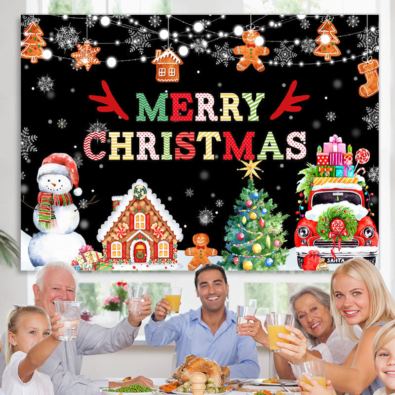 Lofaris Merry Christmas With Gift And Gingerbread Man Backdrop