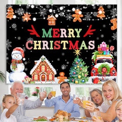 Lofaris Merry Christmas With Gift And Gingerbread Man Backdrop