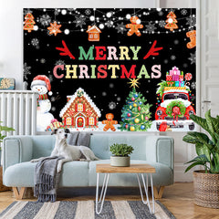 Lofaris Merry Christmas With Gift And Gingerbread Man Backdrop