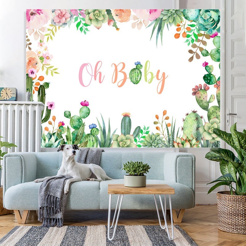 Lofaris Mexican Cactus and Flowers Backdrop for Baby Shower