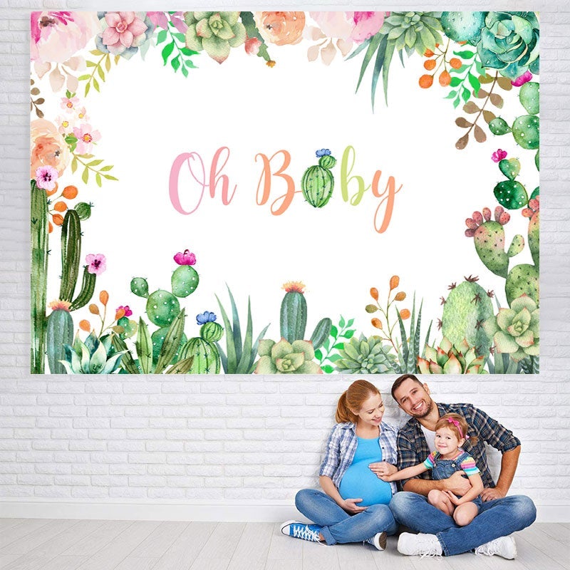 Lofaris Mexican Cactus and Flowers Backdrop for Baby Shower