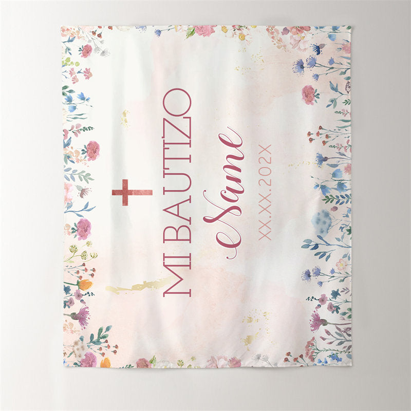 Lofaris Girl Mi Bautizo Pink Little Flower Baptism Backdrop For Deco