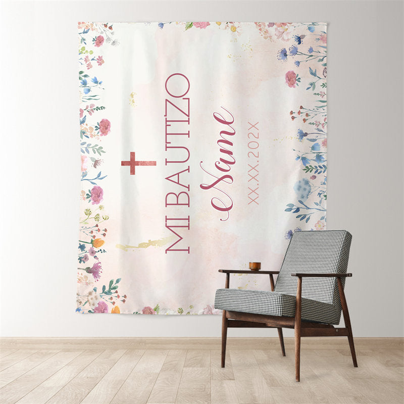 Lofaris Girl Mi Bautizo Pink Little Flower Baptism Backdrop For Deco